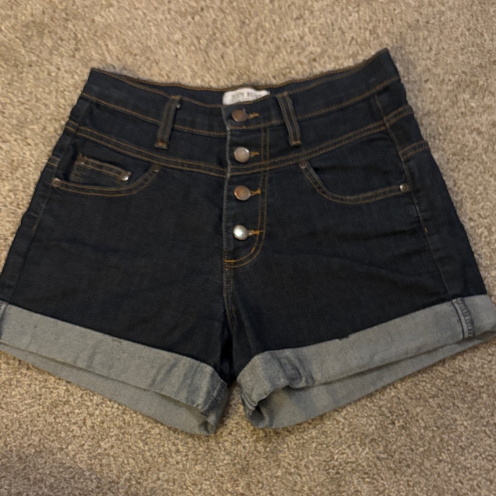 Judy Blue button-fly High-Rise Dark Blue Denim Cuffed Shorts